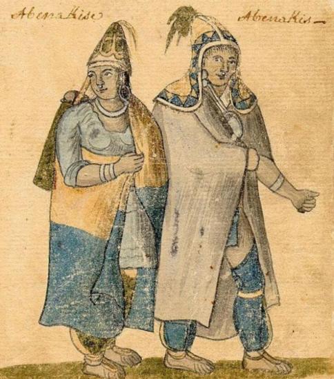 Abenaki couple wearing traditional dress