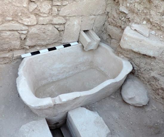 Ancient jacuzzi part of the citadel wall found at kouklia also uncovered other items