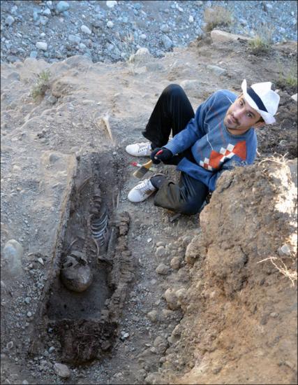 Inside adult grave