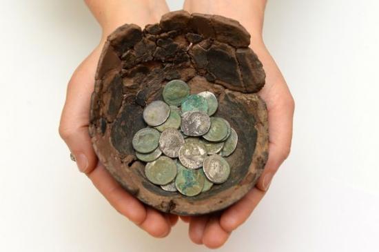 Pay a hoard of coins issued by roman general mark antony