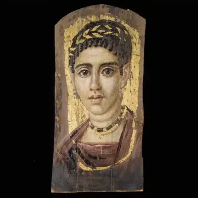 Roman period egyptian portrait of a young woman with a gilded wreath 120 140 ad e meisterdrucke 638763 jpg