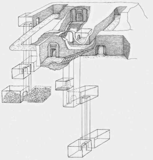 Sketch showing outline tomb osiris