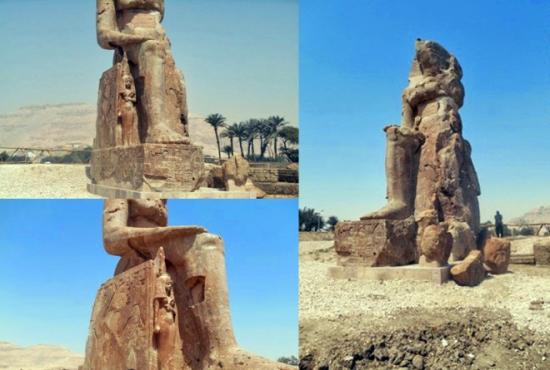 Two additional colossal statues pharaoh amenhotep iii have been restored raised luxor