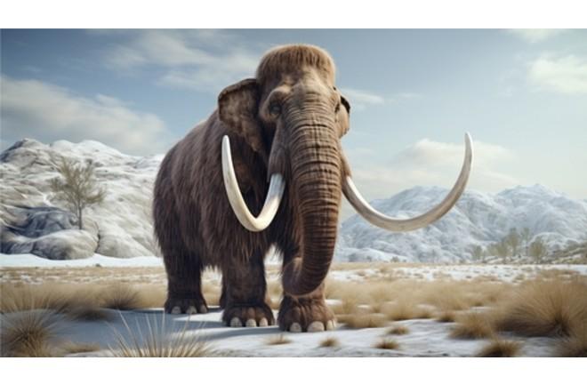 Woolly mammoth standing in snowy field